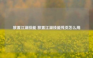 放置江湖技能 放置江湖技能残页怎么用